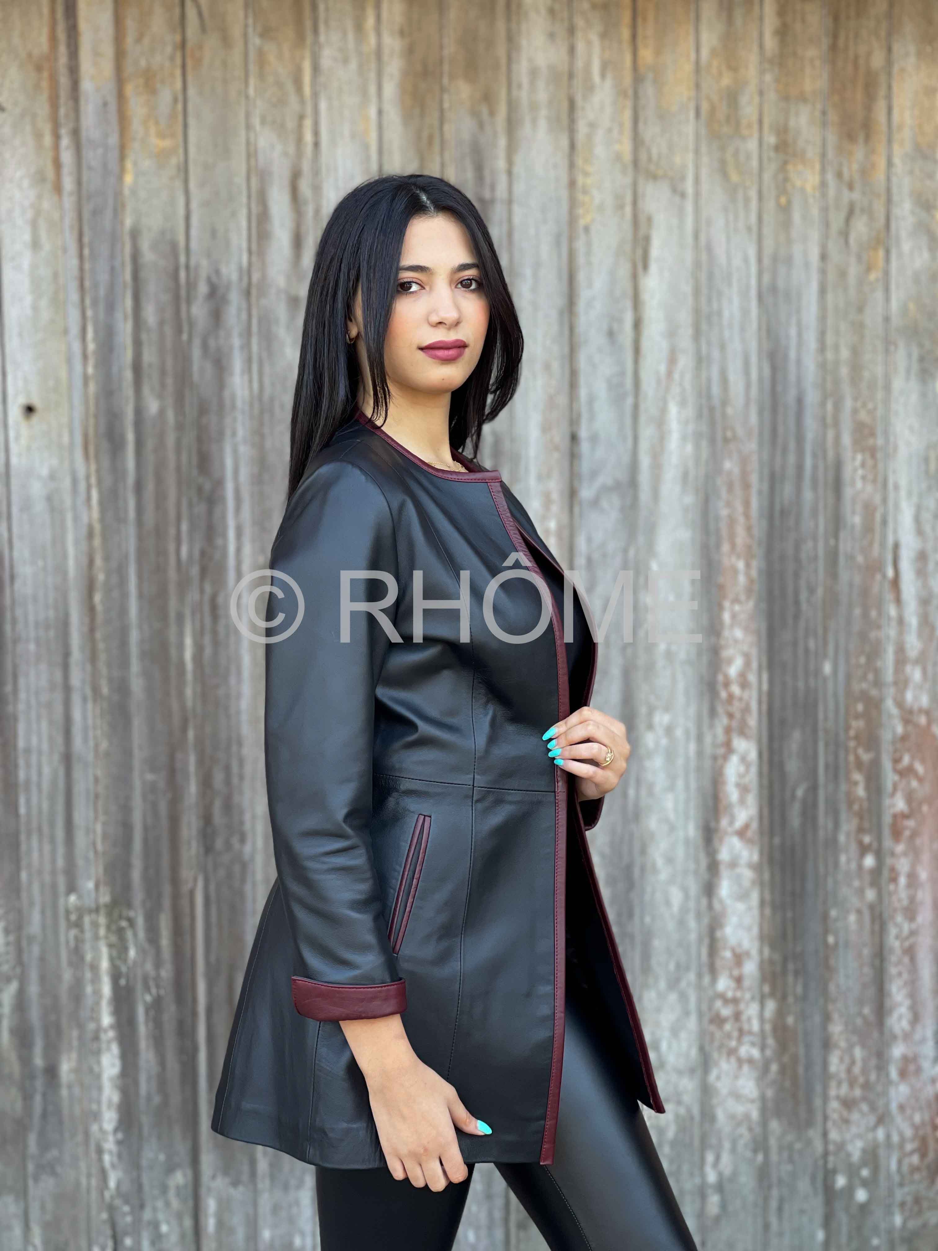 Manteau en cuir noir 6167